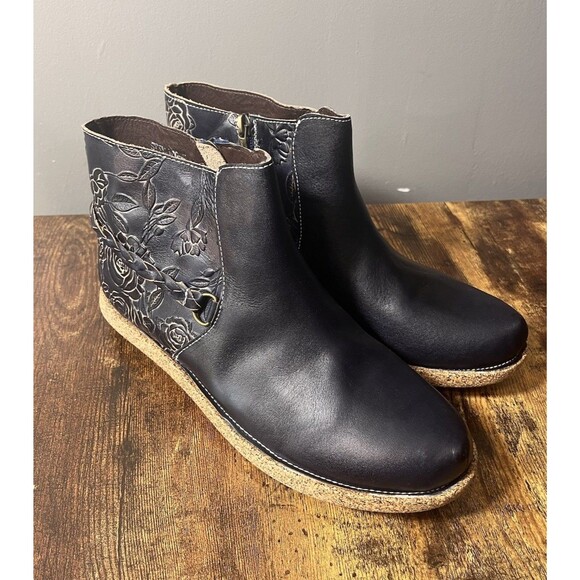 Spring Step L'Artiste Boots Women's 42 Blue Embroidered Leather Floral Braided - Picture 2 of 8